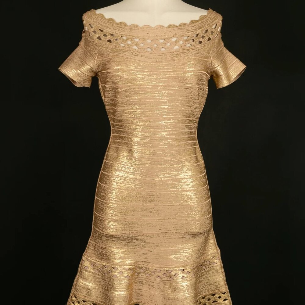 *NEW* Herve Leger by Max Azria Metallic Gold Dress